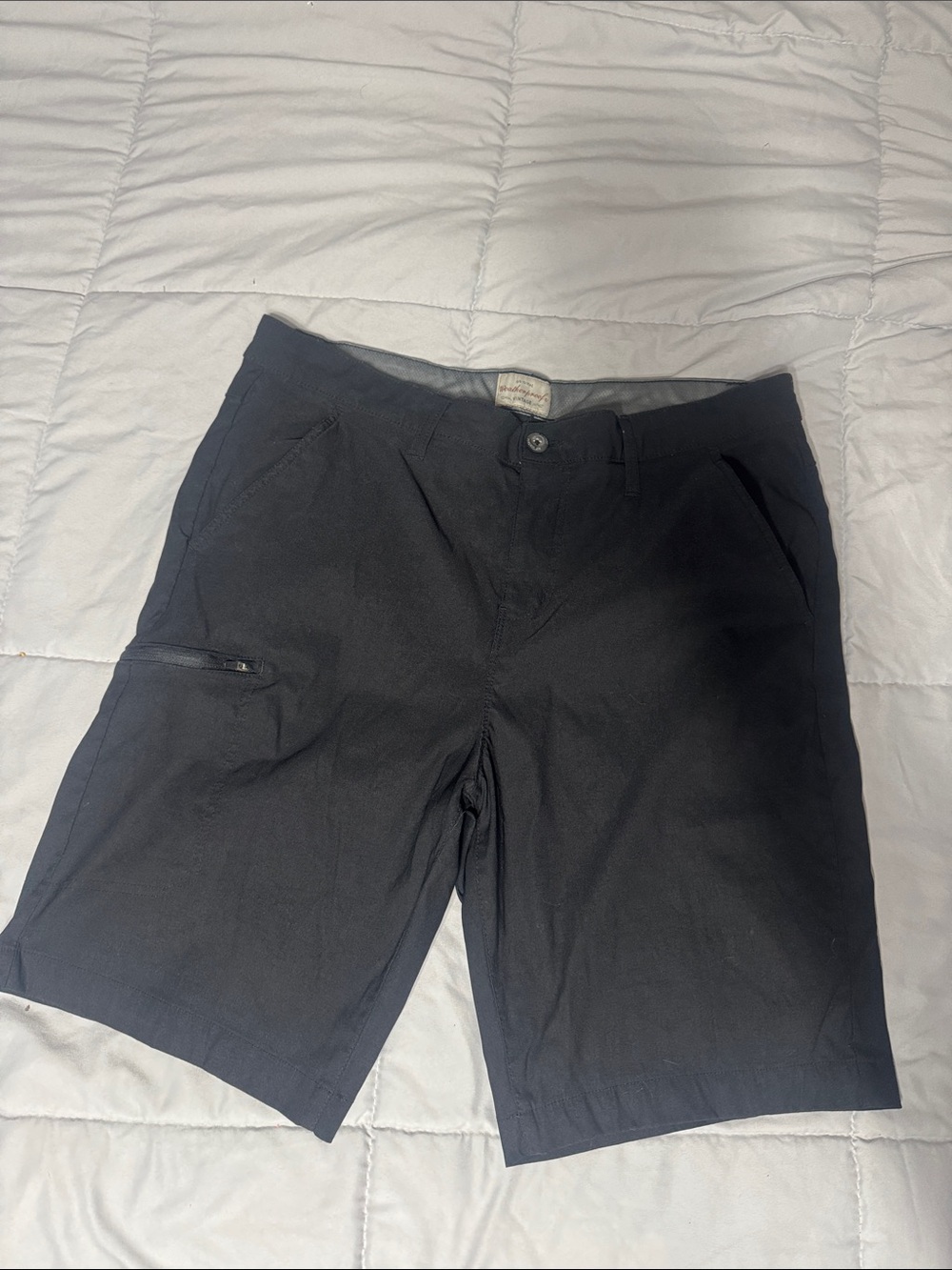 Weatherproof Men's Black Flat-Front Shorts with Zippered Side Pocket